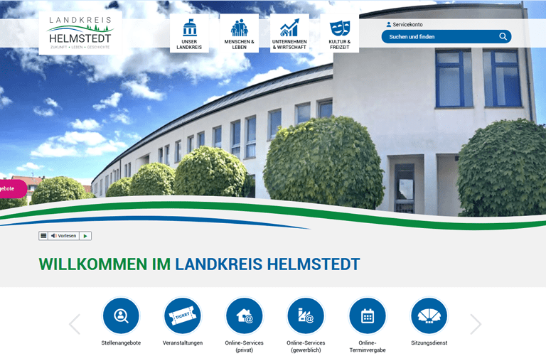 Screenshot der Internetseite vom Landkreis Helmstedt