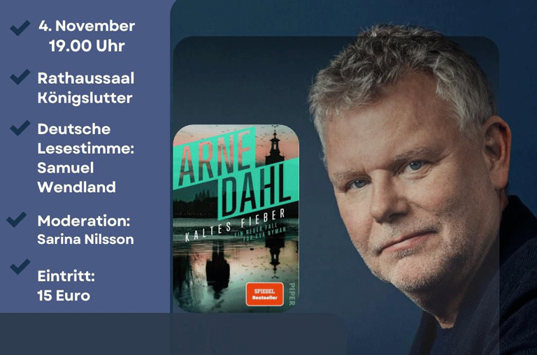 Der Krimibuchautor Arne Dahl kommt mit seinem aktuellen Buch nach Königslutter. Mit einer deutschen Lesestimme stellt er sein Werk vor.