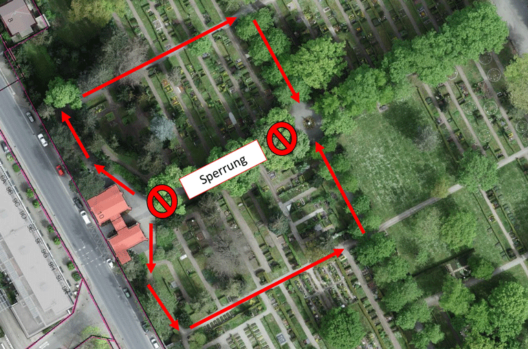 Besucher können in den kommenden Wochen die Allee zwischen dem Haupteingang und der Christusstatue des Hauptfriedhofes nicht nutzen.