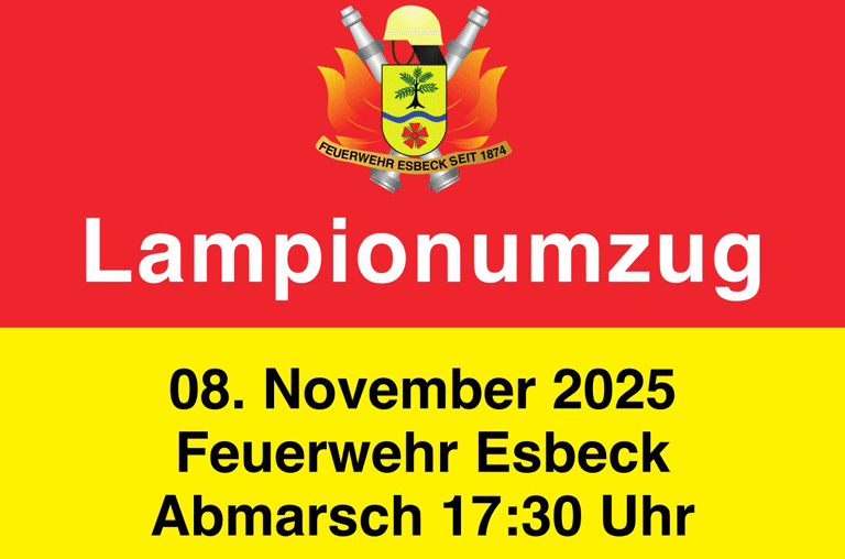 Die Feuerwehr Esbeck lädt zum alljährliche Lampionumzug durch Esbeck ein. Dazu laden sie auch die Kinder der benachbarten Ortschaften ein.
